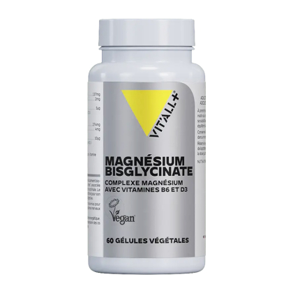 Magnésium Bisglycinate - Complexe magnésium, vitamines B6 et D3 - 60 gélules végétales